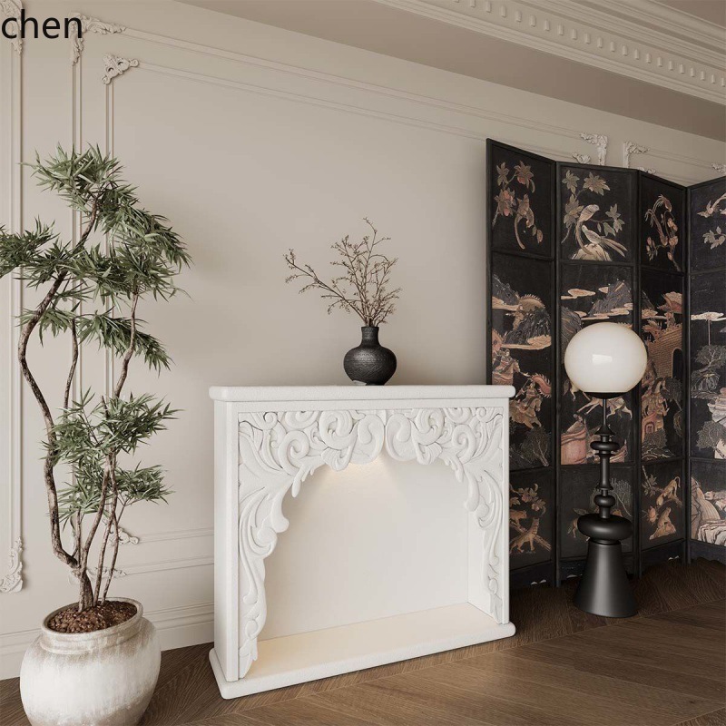 Photography Lighting Style - HT Cream Style Woonkamerkast met houtsnijwerk,