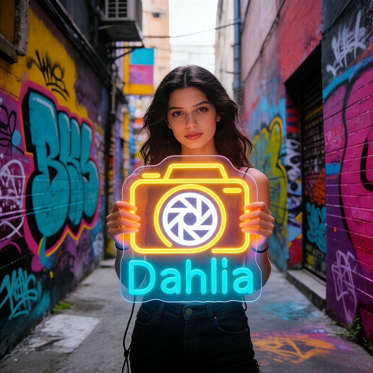 Vintage Photography Lighting - Dahlia Camera Neonlichtbord Kleurrijk neonbord USB