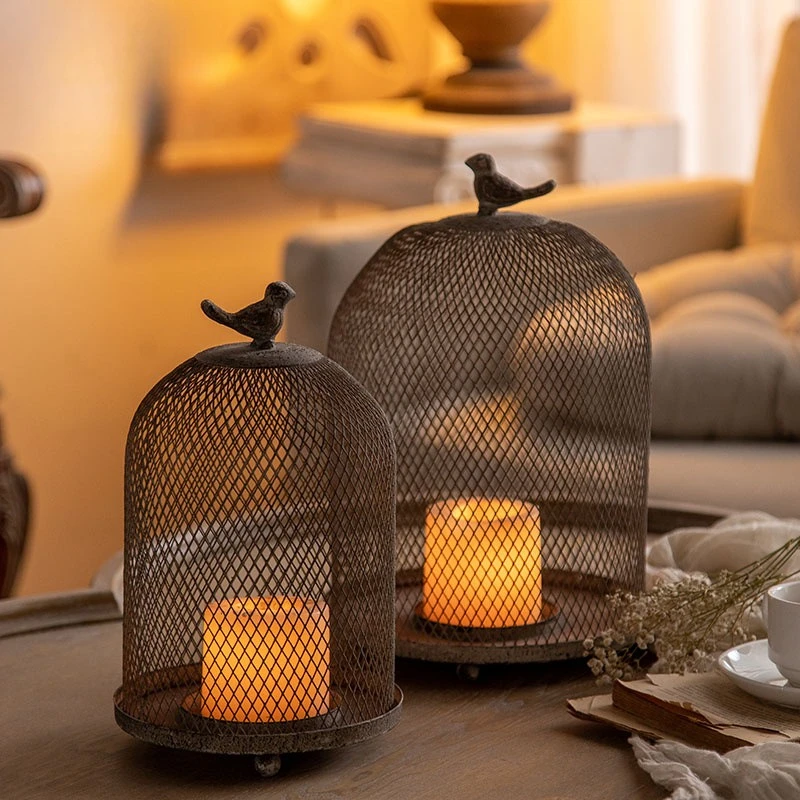 Vintage Photography Lighting - Vintage ijzeren vogelkooi kandelaar met afneembaar