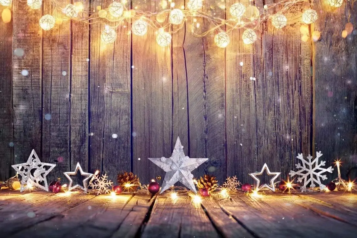Vintage Photography Lighting - Kerstachtergrond Vintage houten tafel Sterren en